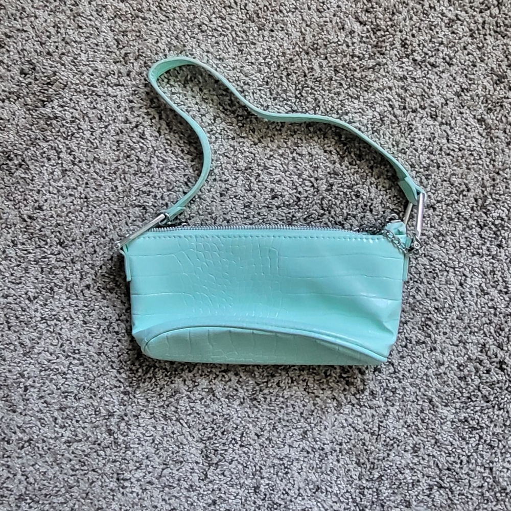 Bershka Light Green Croc-Texture Clutch